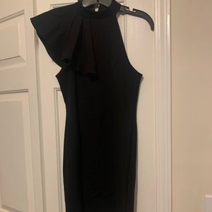 Black Fashion Nova midi dress with ruffled side